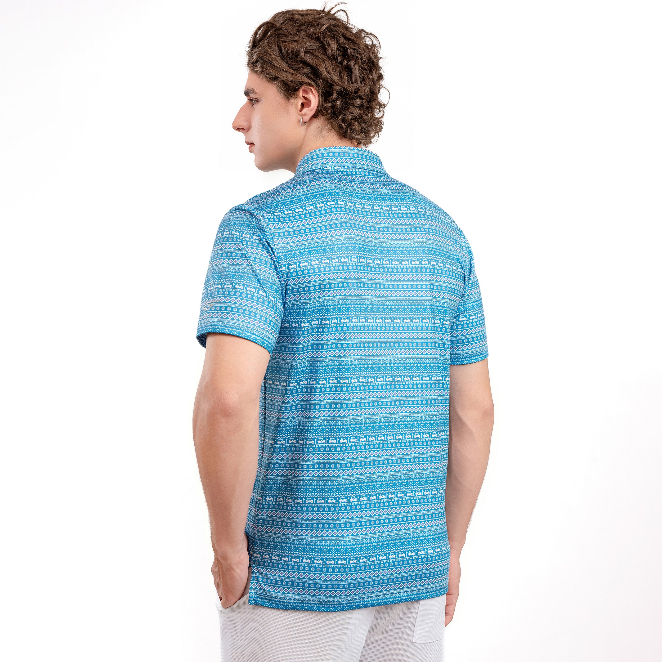 Blue Striped Golf Shirts for Men Short Sleeve Performance Polo