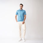 Blue Striped Golf Shirts for Men Short Sleeve Performance Polo