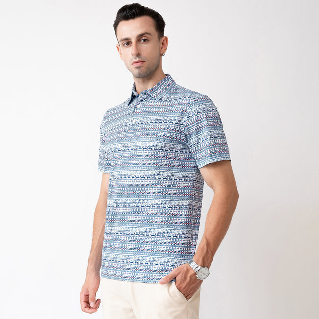 Grey Pixel Stripe Men’s Performance Golf Polo Main Image