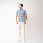 White Striped Golf Shirts for Men Short Sleeve Performance Polo