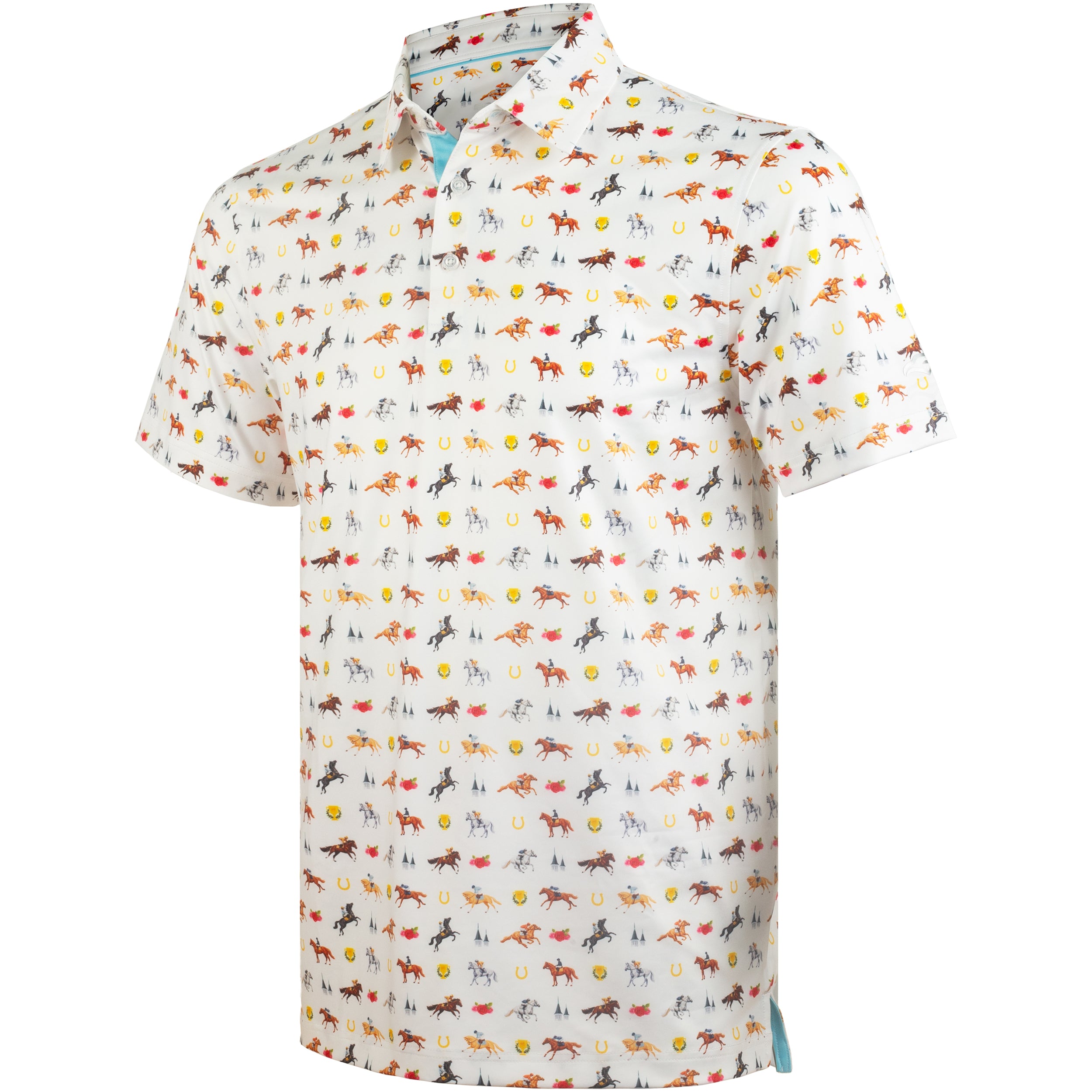White Horse Racing Golf Shirts for Men Short Sleeve Performance Polo