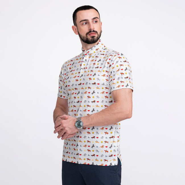 White Horse Racing Golf Shirts for Men Short Sleeve Performance Polo Main Image