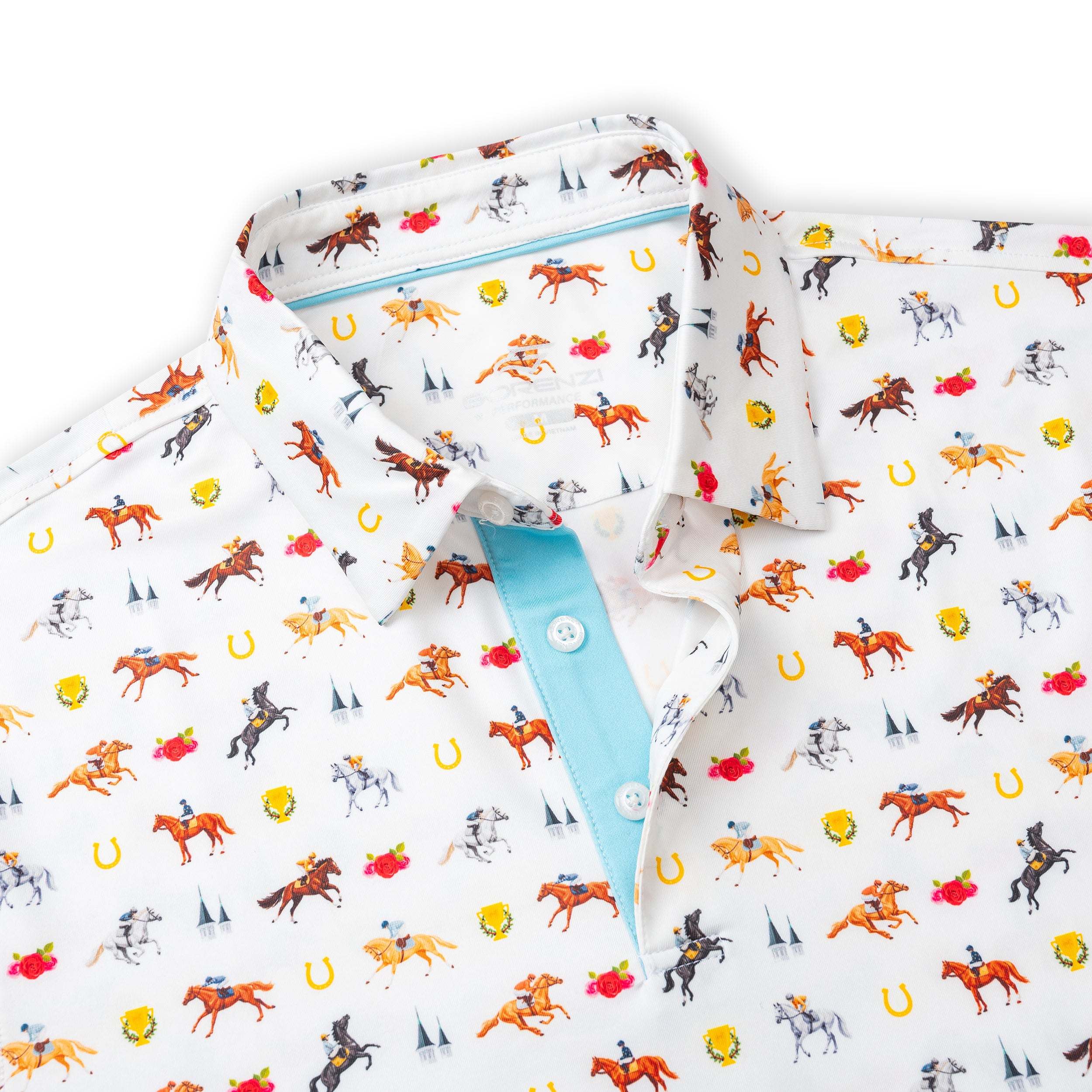 White Horse Racing Golf Shirts for Men Short Sleeve Performance Polo