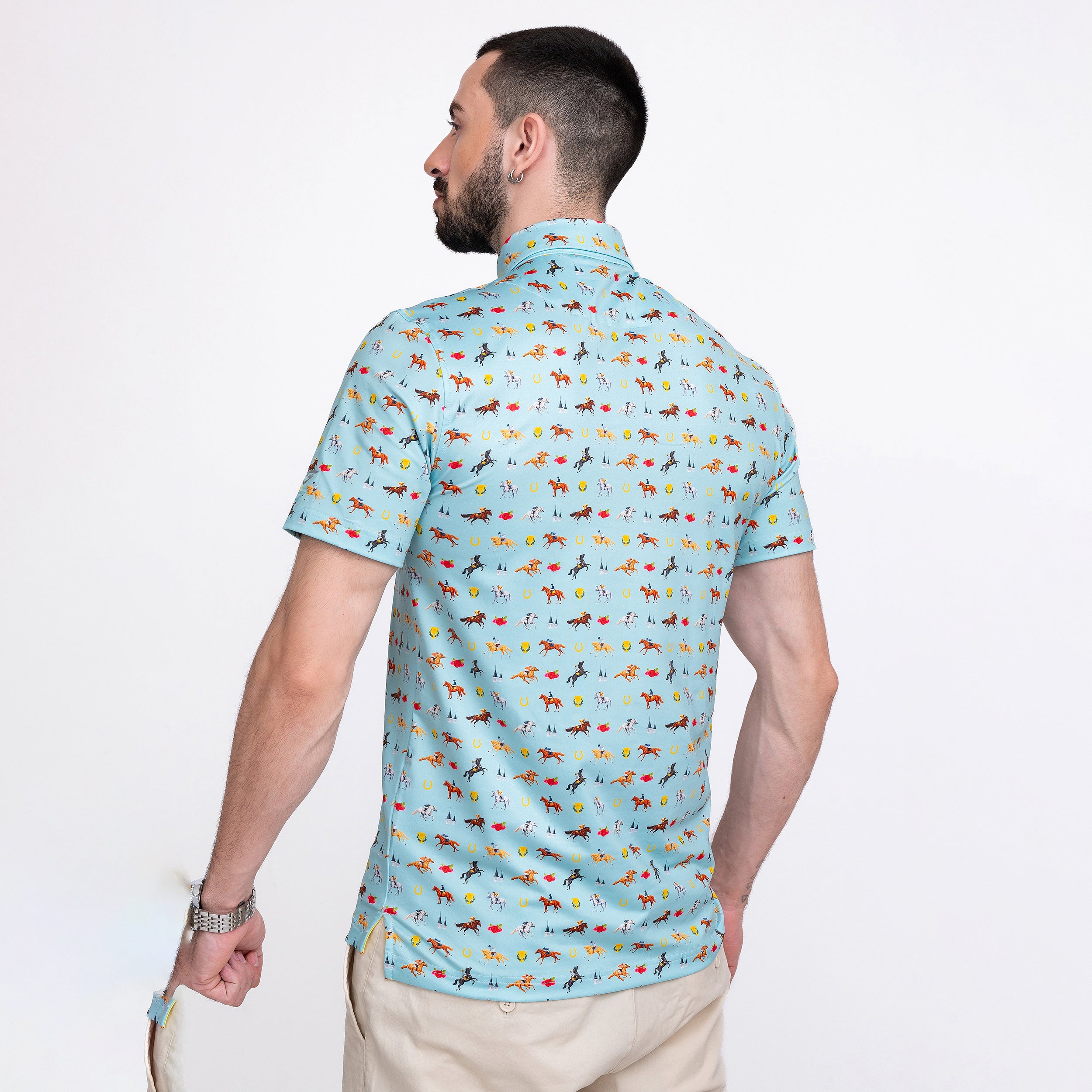 Horse Racing Golf Shirts for Men Short Sleeve Performance Polo