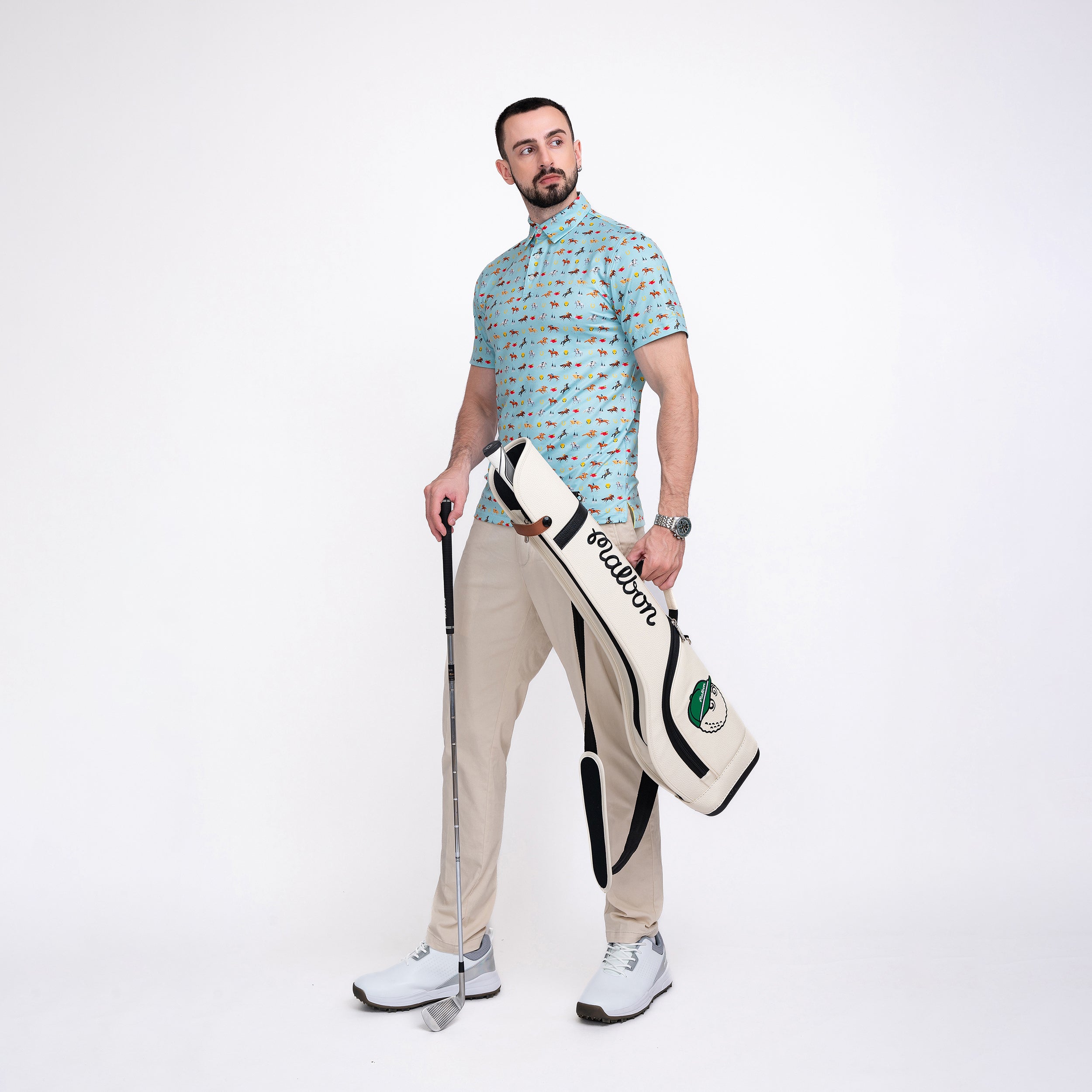 Horse Racing Golf Shirts for Men Short Sleeve Performance Polo