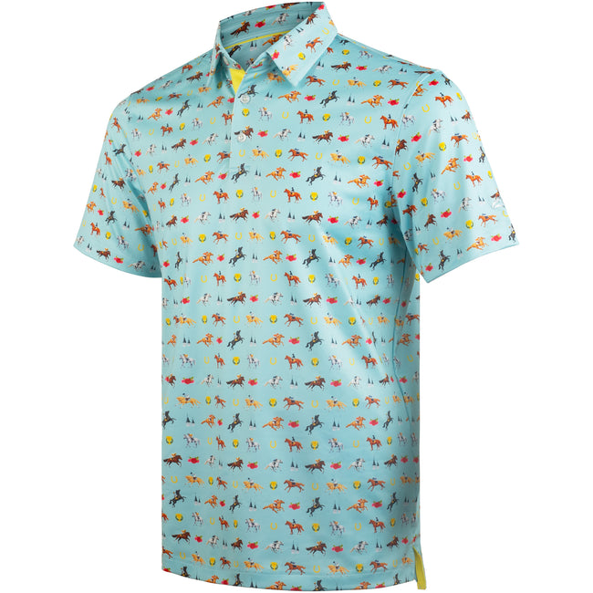 Horse Racing Golf Shirts for Men Short Sleeve Performance Polo Hover Image