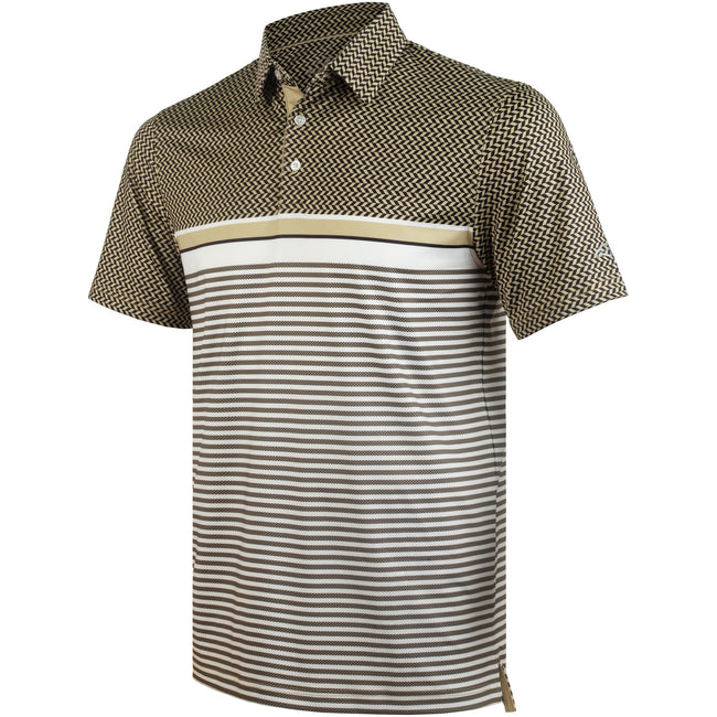 Gold Striped Golf Shirts for Men Short Sleeve Performance Polo Hover Image