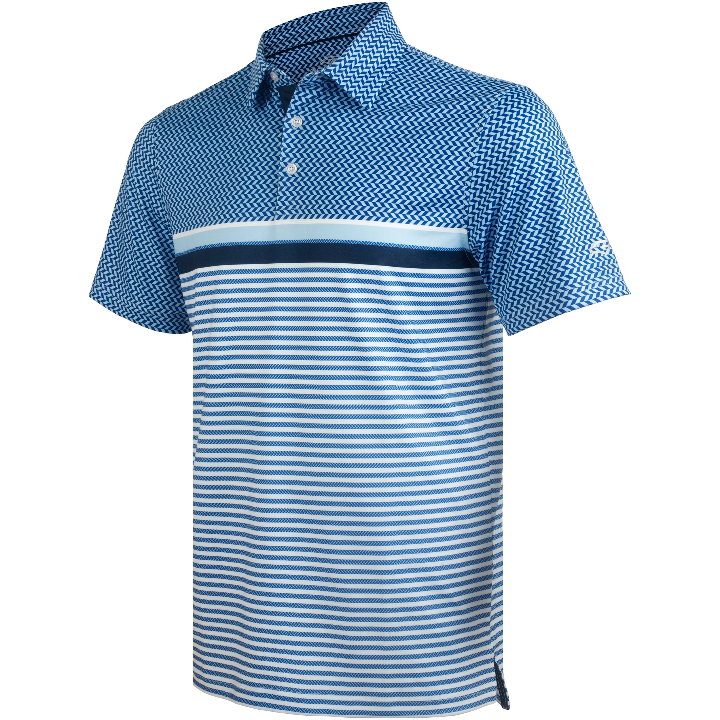 Blue Striped Golf Shirts for Men Short Sleeve Performance Polo
