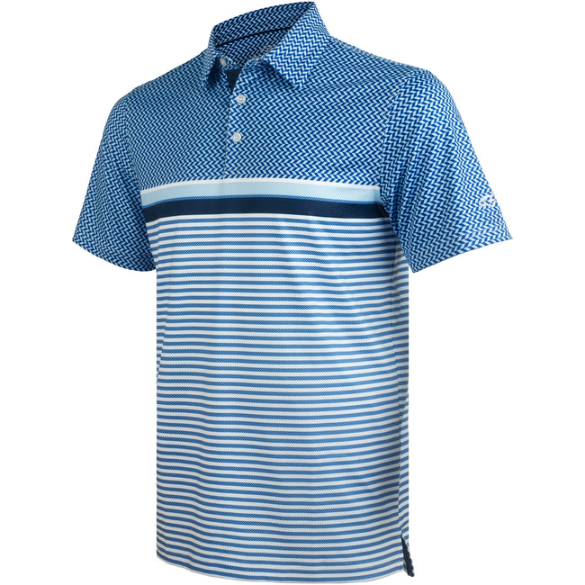 Blue Striped Golf Shirts for Men Short Sleeve Performance Polo Hover Image