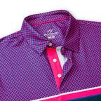 Pink Magenta Striped Golf Shirts for Men Short Sleeve Performance Polo