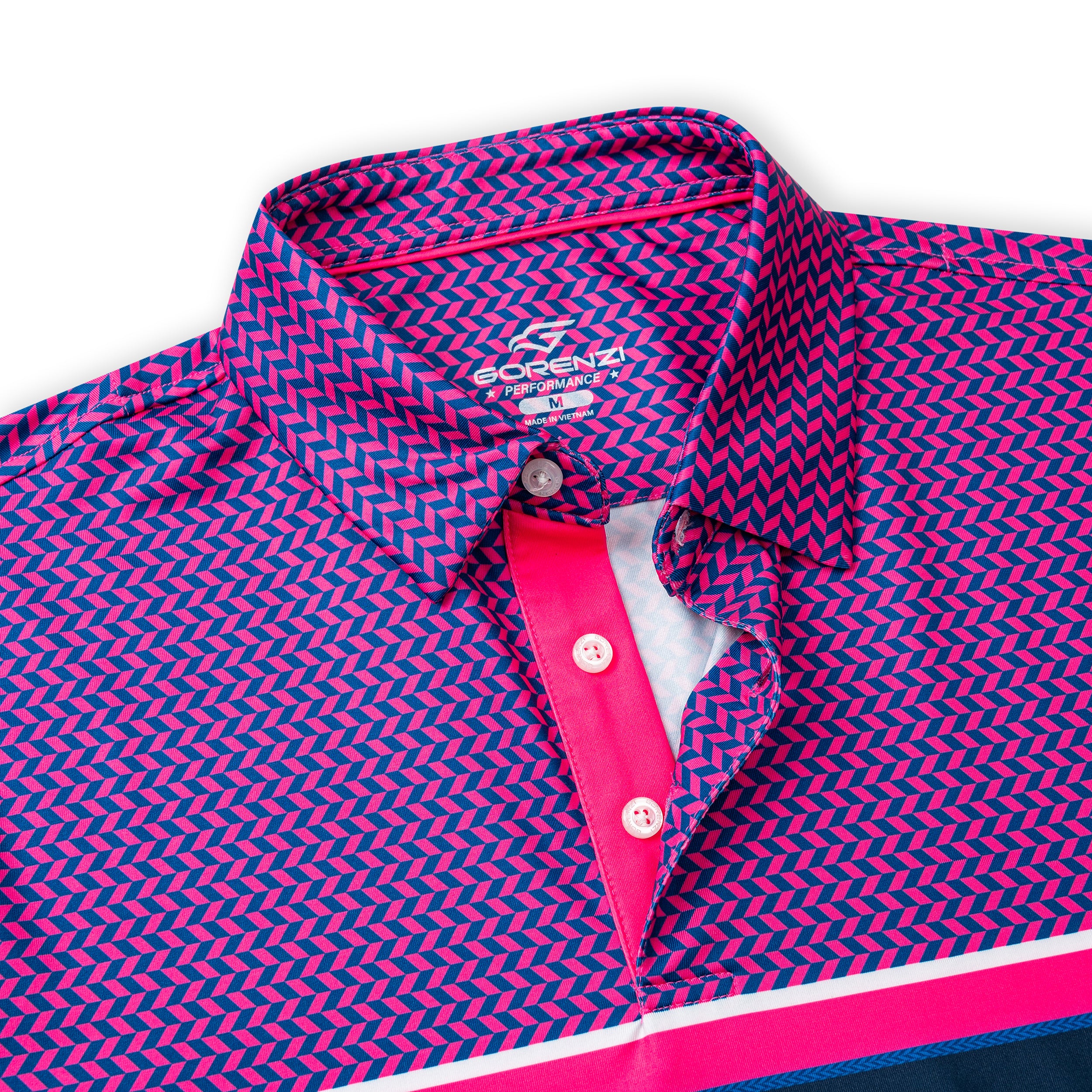 Pink Magenta Striped Golf Shirts for Men Short Sleeve Performance Polo