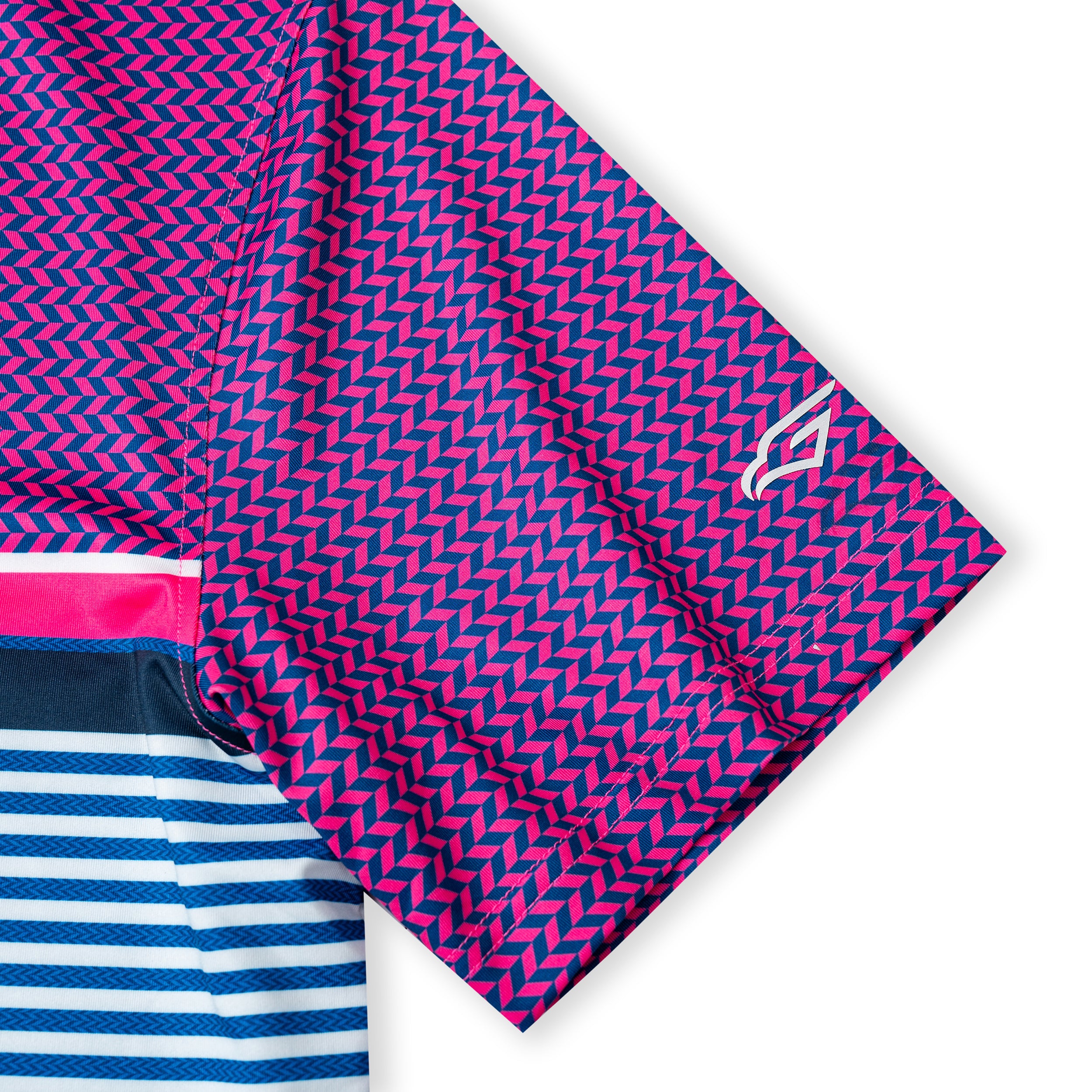 Pink Magenta Striped Golf Shirts for Men Short Sleeve Performance Polo