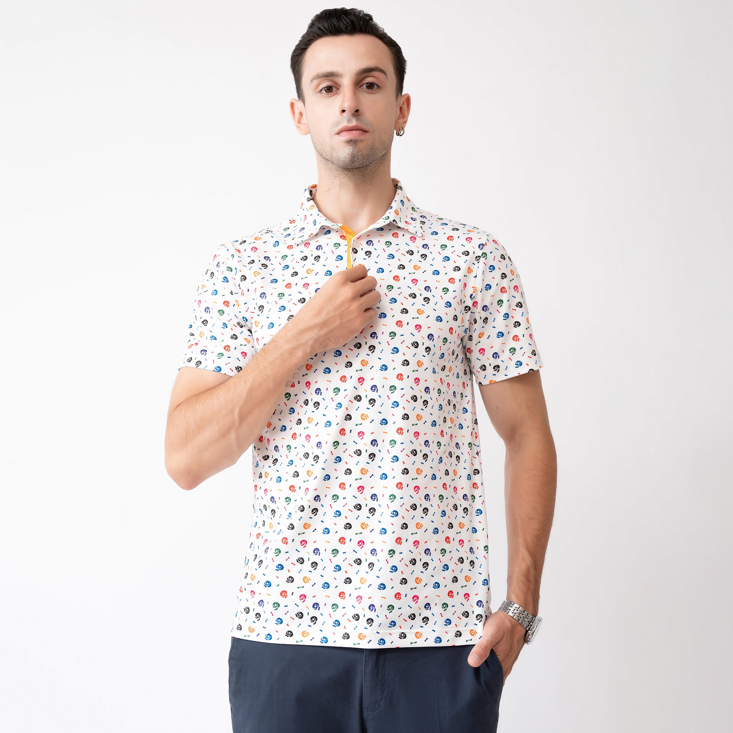 Skull Golf Shirts for Men Short Sleeve Performance Polo