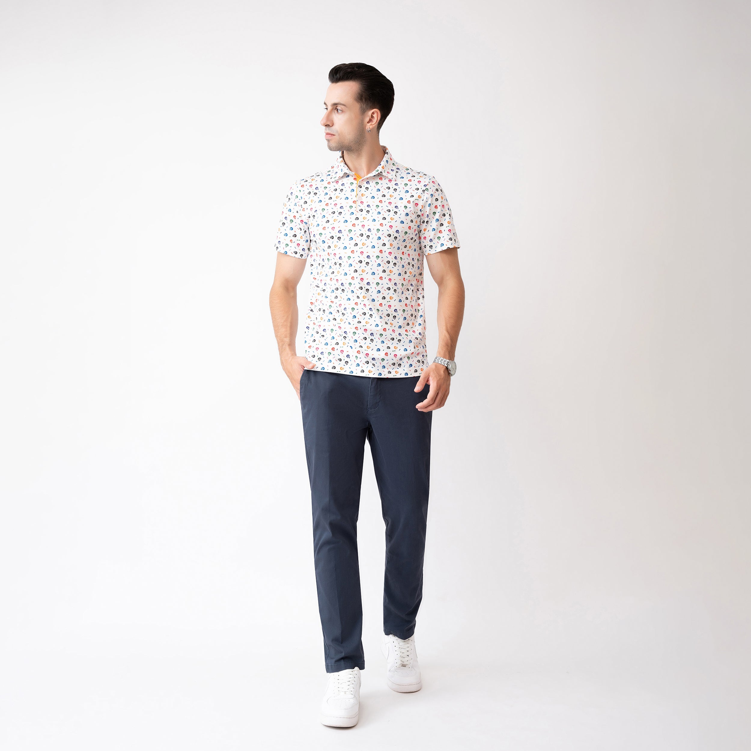 Skull Golf Shirts for Men Short Sleeve Performance Polo