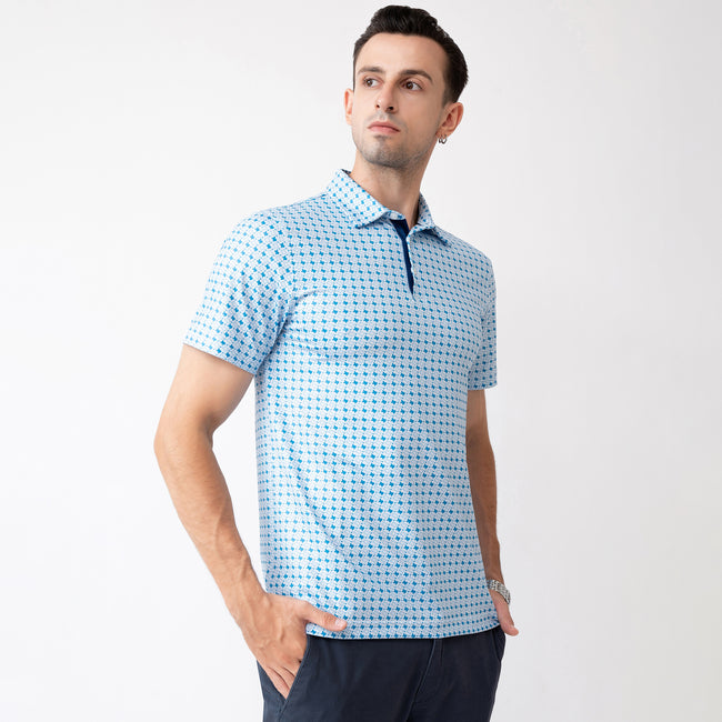 Blue Texas Bull Golf Shirts for Men Short Sleeve Performance Polo Main Image