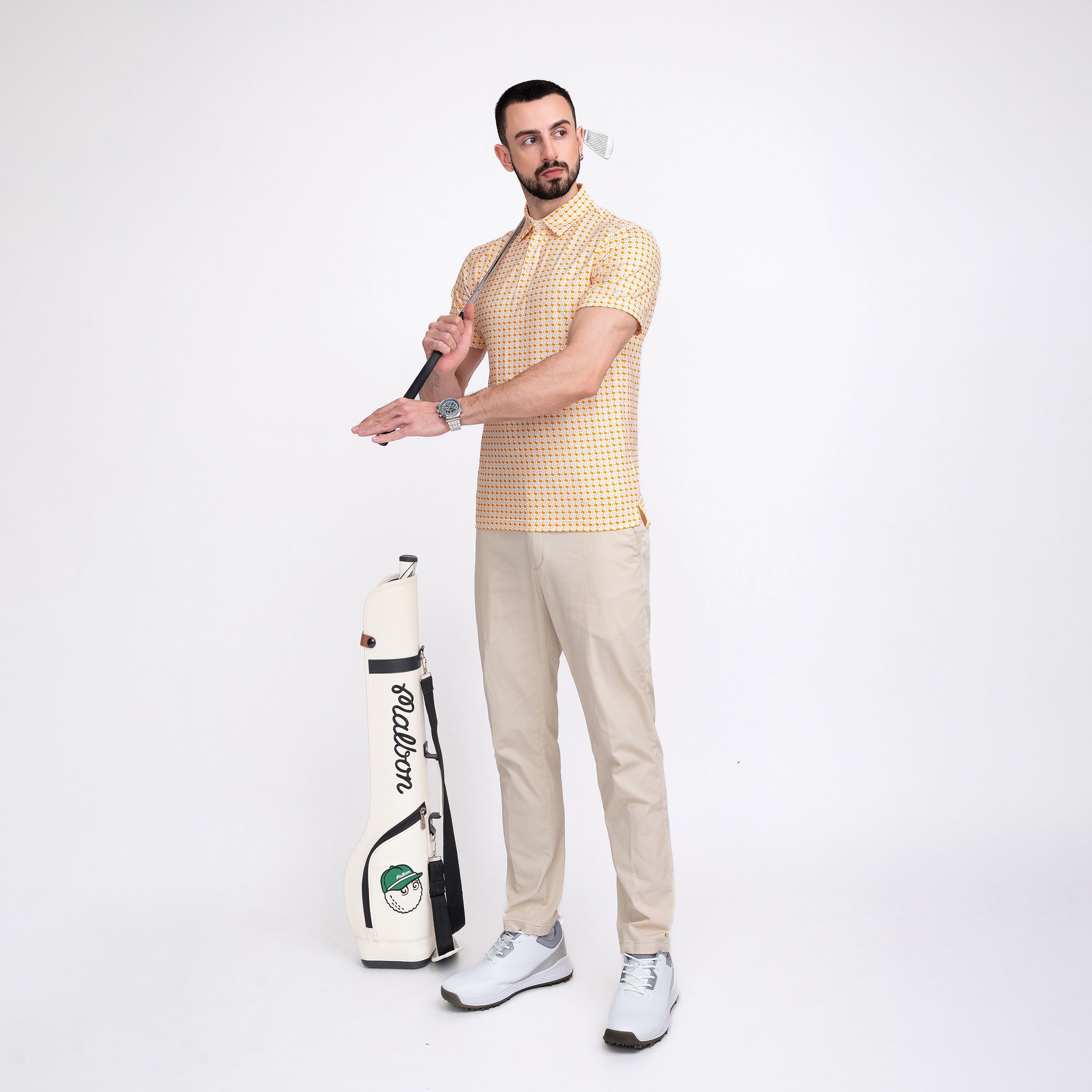Orange Texas Bull Golf Shirts for Men Short Sleeve Performance Polo
