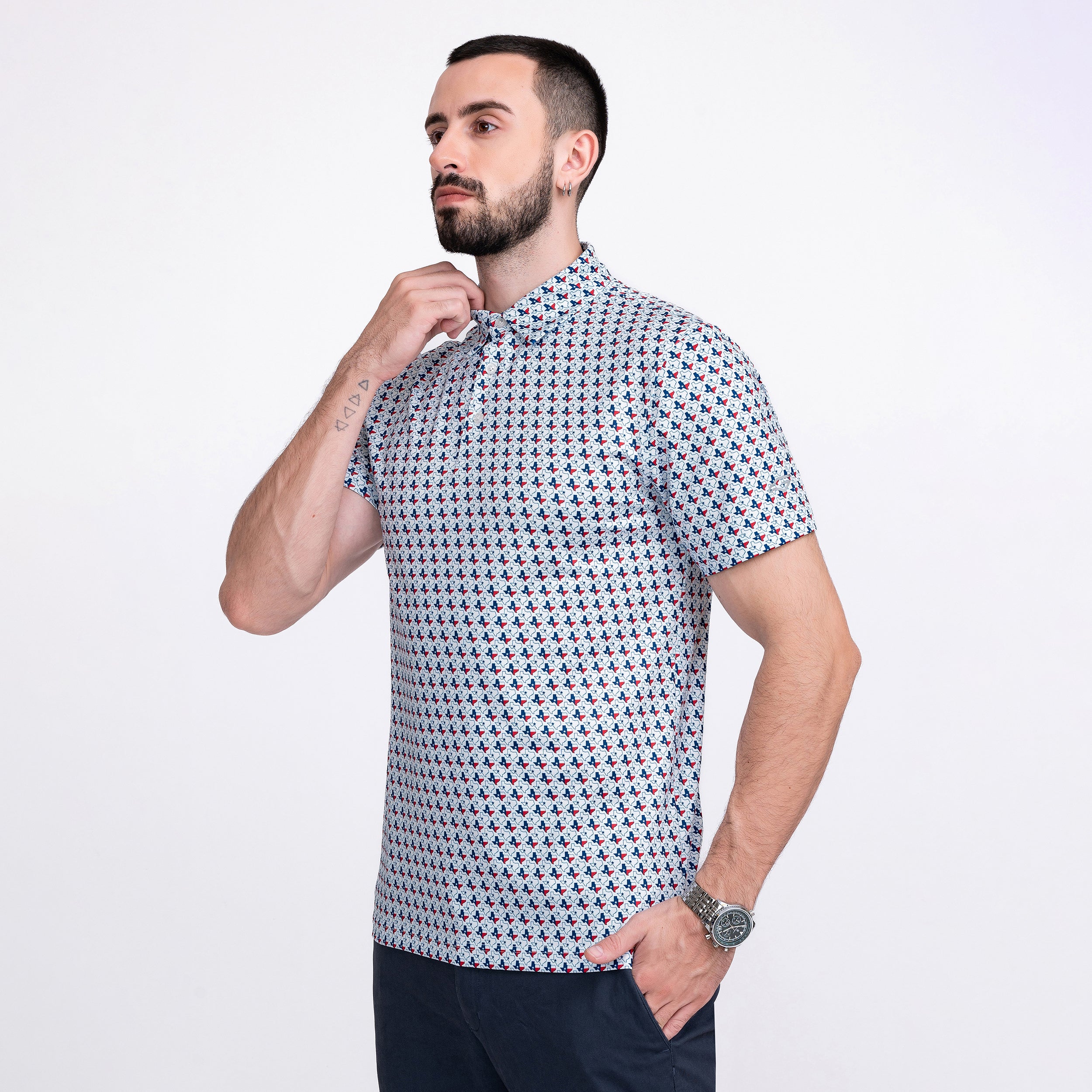 White Texas Flag Golf Shirts for Men Short Sleeve Performance Polo