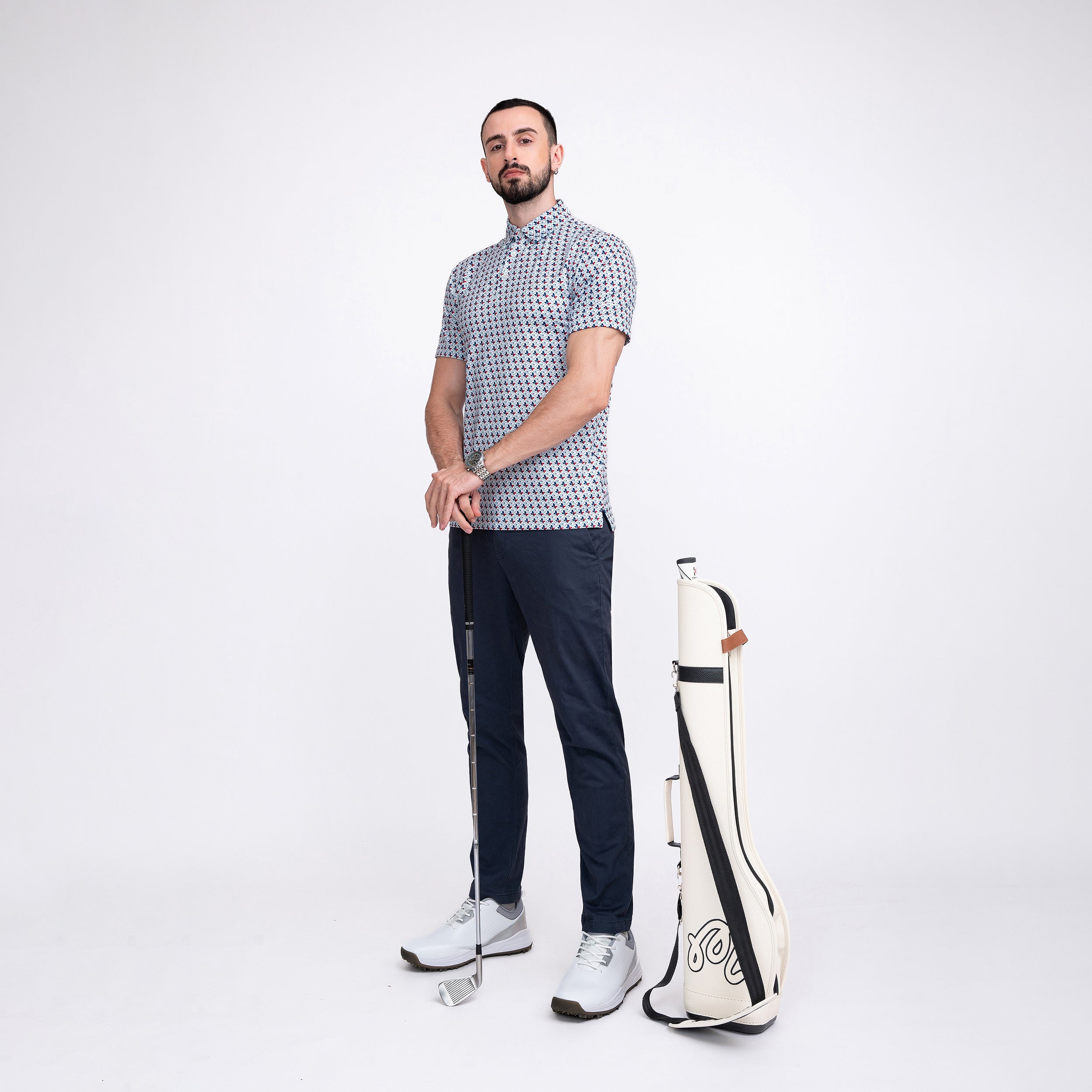 White Texas Flag Golf Shirts for Men Short Sleeve Performance Polo