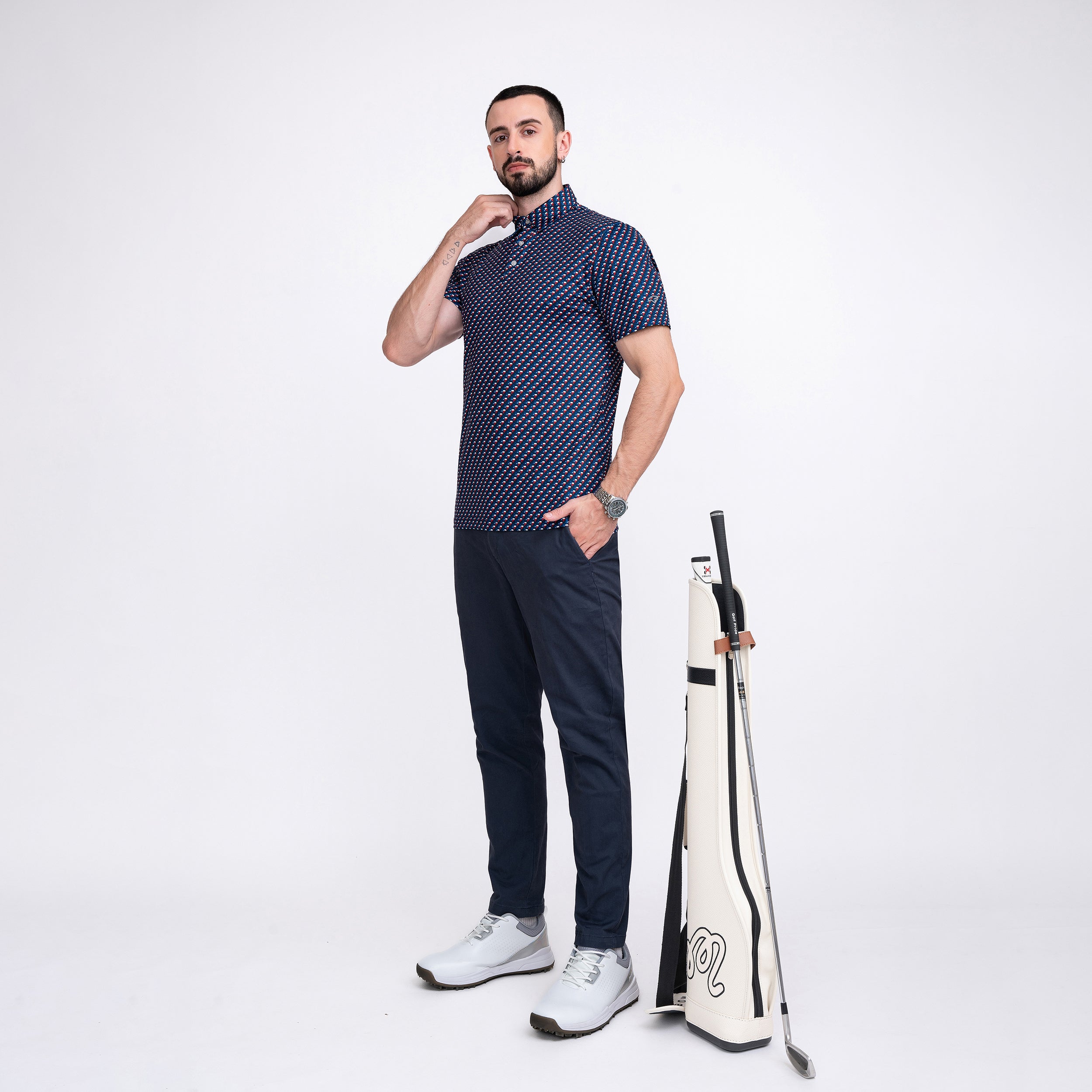Navy Texas Flag Golf Shirts for Men Short Sleeve Performance Polo