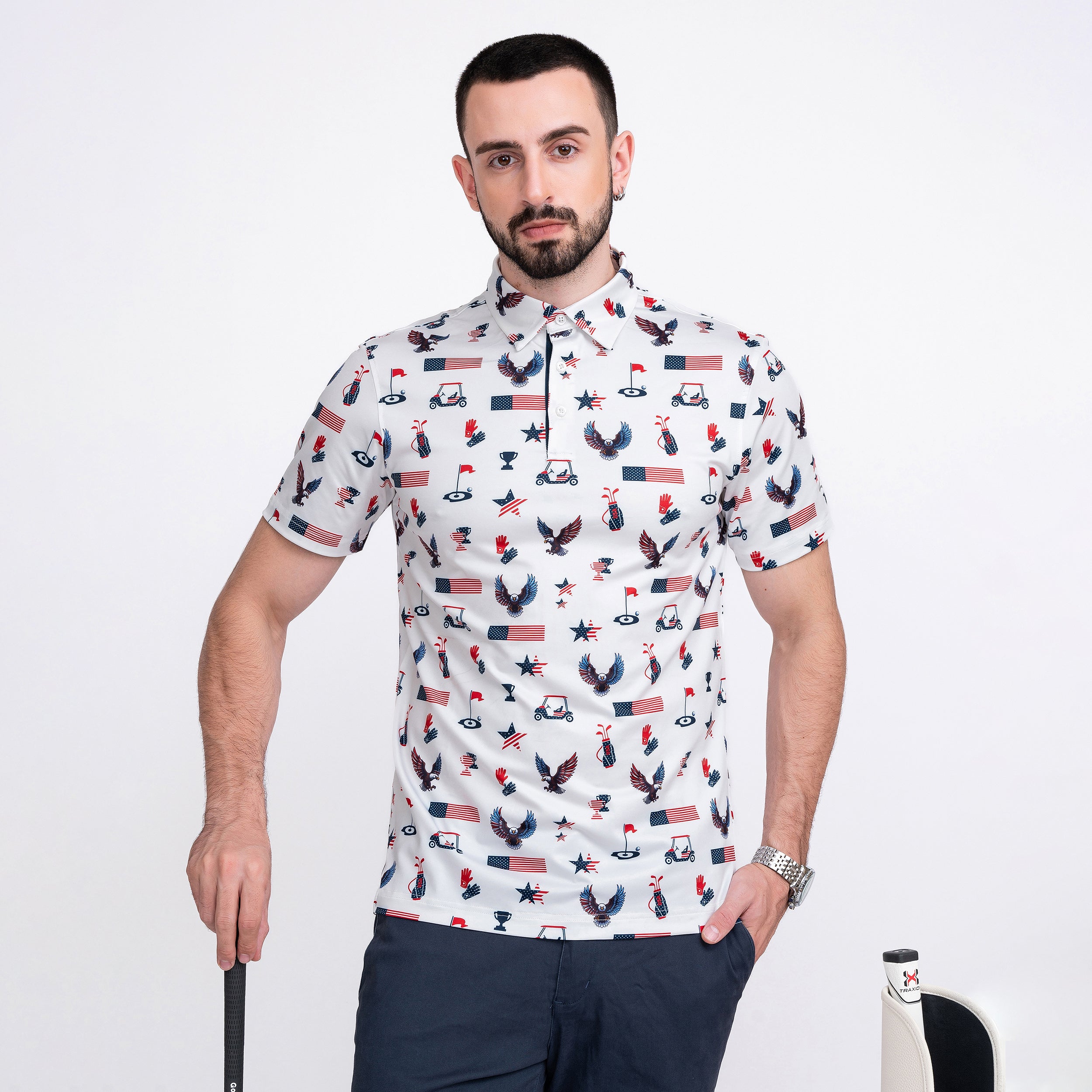 Patriotic Eagle Golf Shirts for Men Short Sleeve Performance Polo