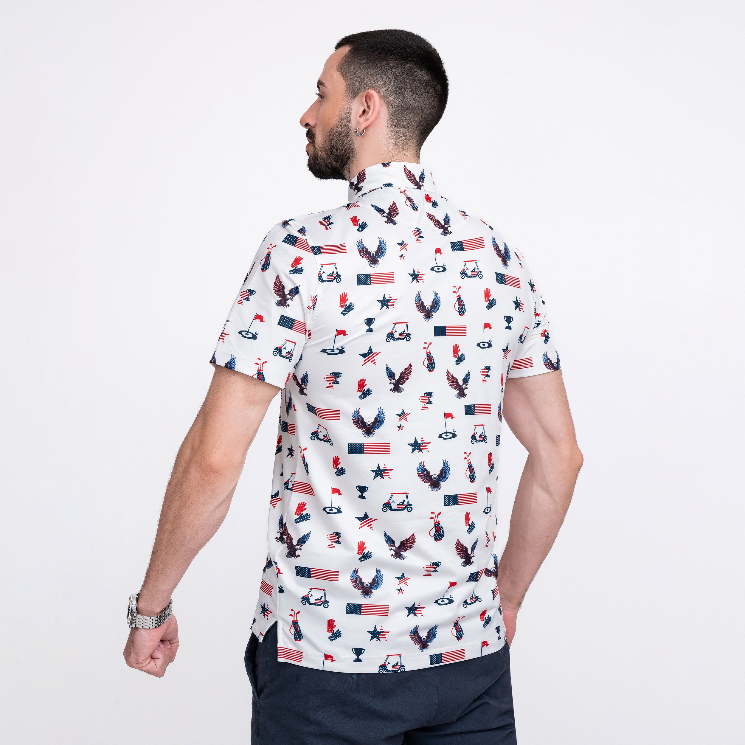 Patriotic Eagle Golf Shirts for Men Short Sleeve Performance Polo