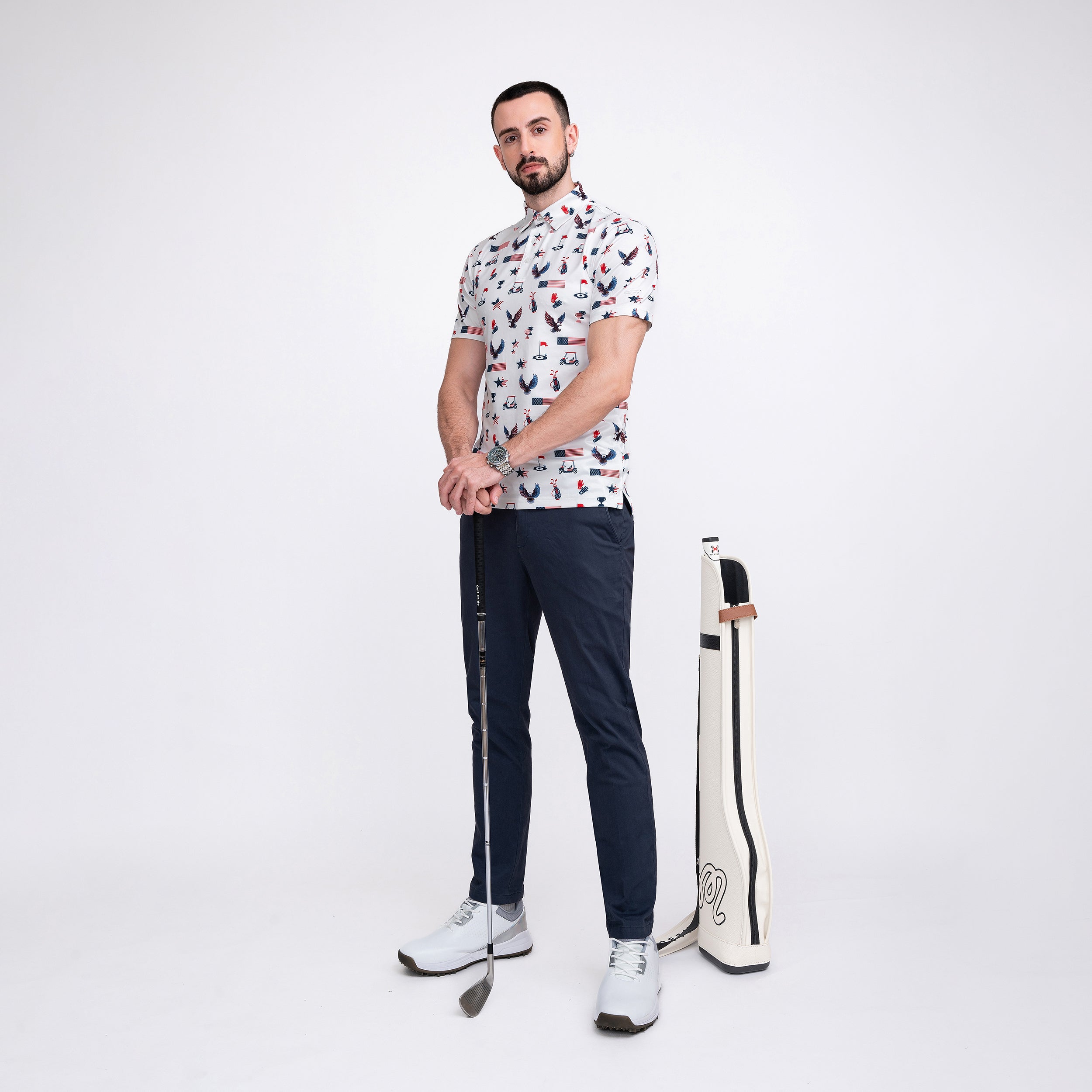 Patriotic Eagle Golf Shirts for Men Short Sleeve Performance Polo
